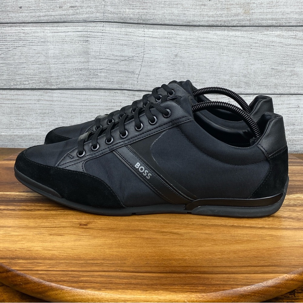 Hugo Boss Mixed Material Trainers Suede Faux Leather Black Shoe Men’s Size 11